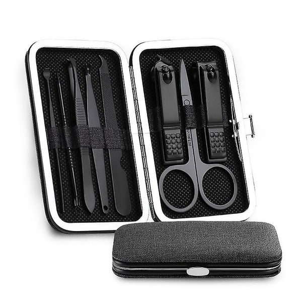Juego de manicura y pedicura de acero inoxidable con tijeras y lima, kit de higiene de viaje, cortaúñas y cortador.