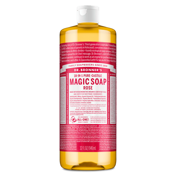Dr. Bronner's Magic Soap - Rose - Pure-Castile Liquid Soap - 32 fl oz – for face, body wash, hands