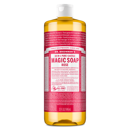 Dr. Bronner's Magic Soap - Rose - Pure-Castile Liquid Soap - 32 oz – for face, body wash, hands