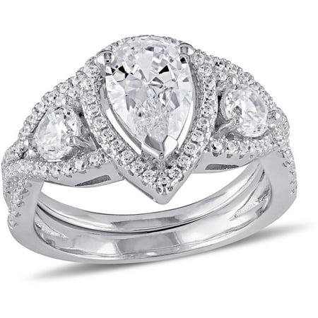 Miabella 3-7/8 Carat T.G.W. Cubic Zirconia Sterling Silver Three-Stone Bridal Set