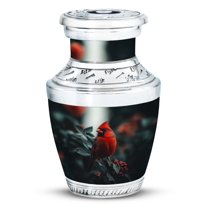 JAGASY Red Cardinal Small Urn for Father - Black Tiny Urn for Ashes Adult Male & Female - Leaf Decorative Keepsake Urns - Handmade Cremation Urns for Mom & Dad - (3 Inch)