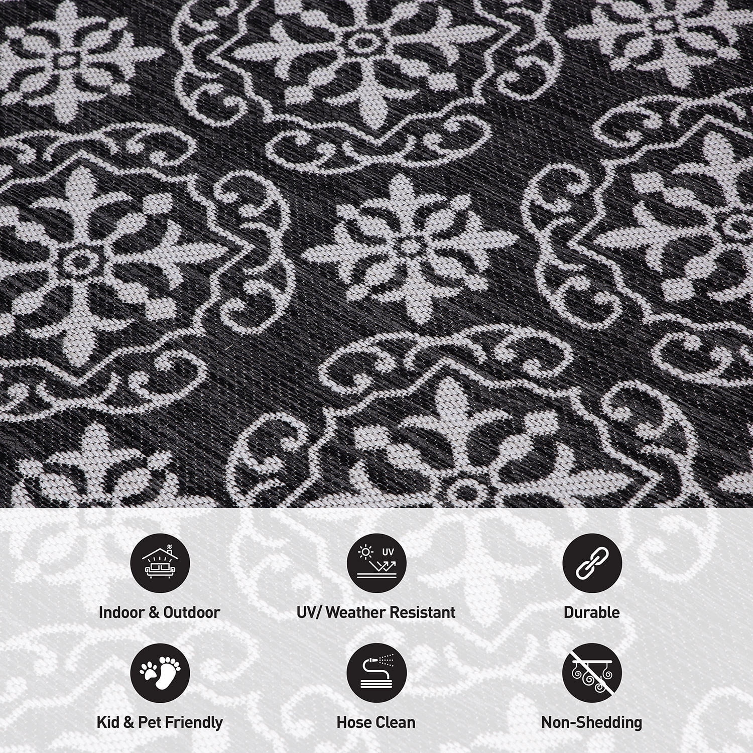 World Rug Gallery Transitional Geometric Textured Flat Weave Indoor/Outdoor Area Rug - BLACK 2'x7'
