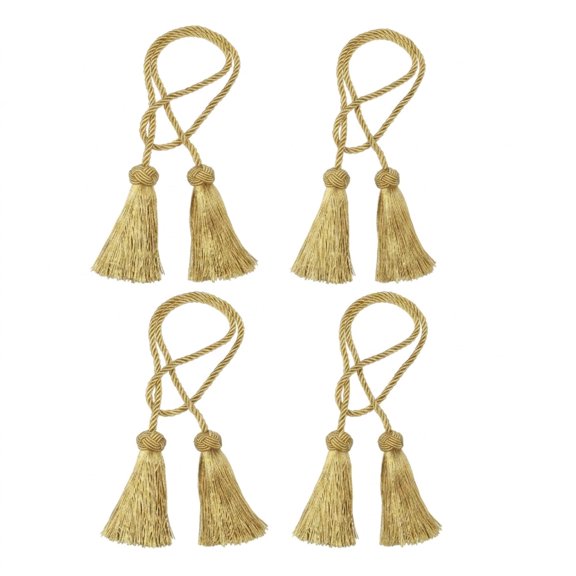 4 Pack Gold Tassel Curtain Tiebacks, Twisted Rope Curtain Holdbacks Decorative Drapery Tie Bands for Home Window Decor