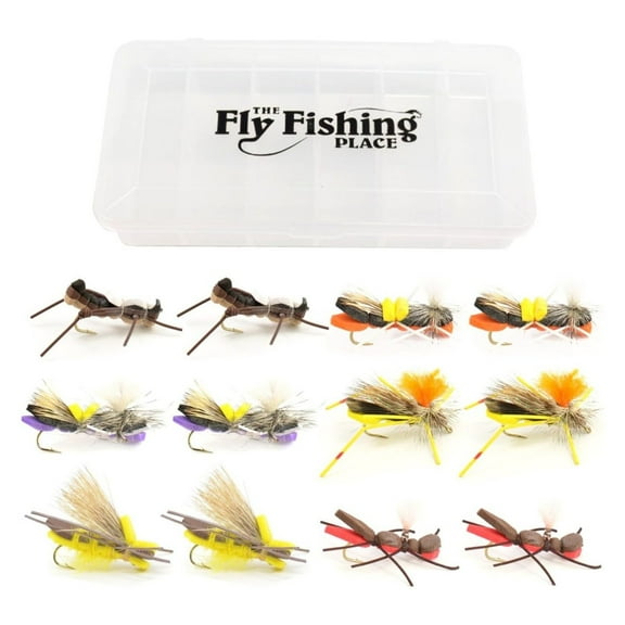 Foam Chernobyl Ant Fly Fishing Flies - 12 Pack - Trout & Bass Flies Assortment with Fly Box - Hand Tied Dry Flies for Freshwater Fishing Assorted Hoppers