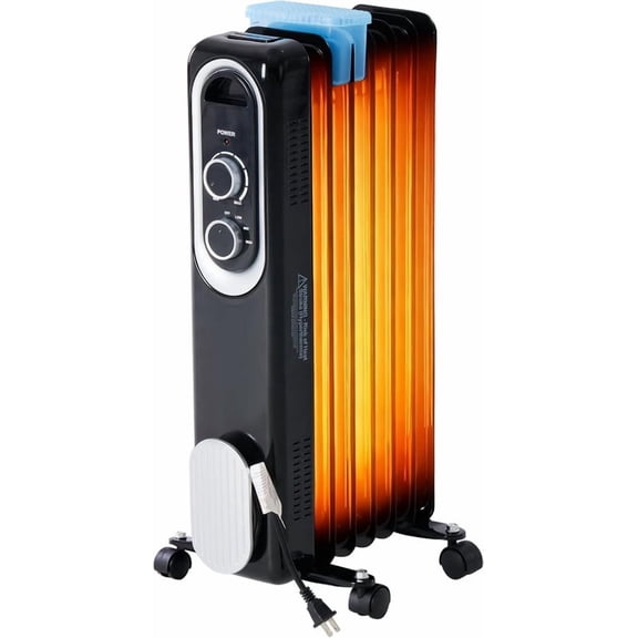 Nextay 1500W Oil Filled Radiator Heater, Portable Electric Space Heater with Adjustable Thermostat, 3 Heat Settings, Quiet Indoor Heater for Bedroom Office, Black
