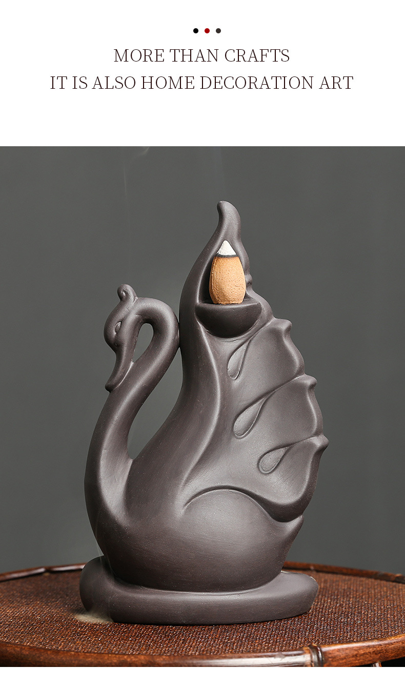 Backflow Incense Burner Creative Swan Incense Stick Holder Reverse Flow Censer Incense Waterfall Burner Ornament for Home Office Yoga Temple