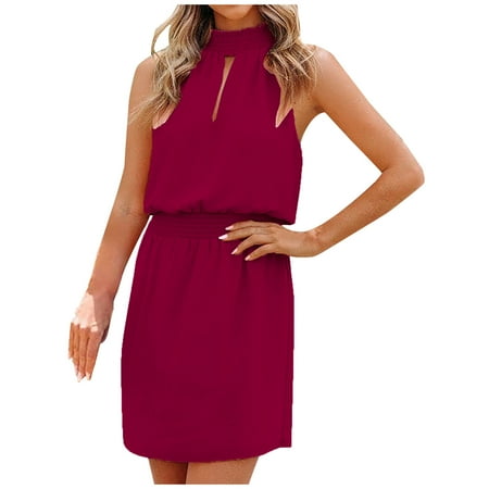 

Long Sleeve Dress for Women Plus Size Dress for Women Women s Summer Solid Color Dress Hollow Sleeveless Mini Dress Beach Dress Sun Dress Savings Clearance Deals Dress Pants Women Red 2XL