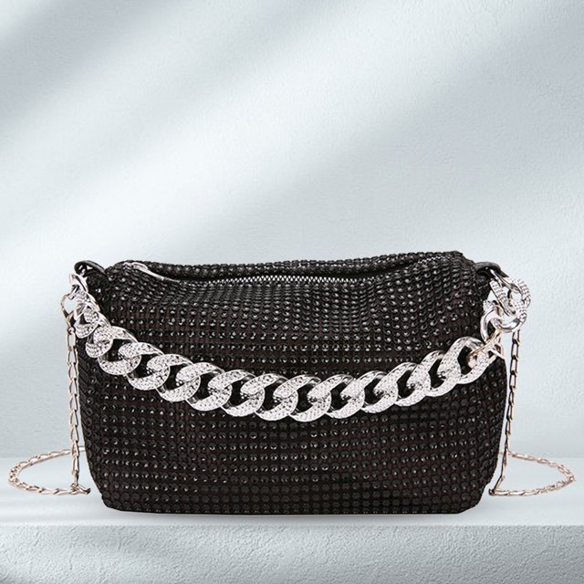 Bolso elegante para mujer, bolsos de hombro con diamantes de imitación brillantes, bolso de viaje femenino de cuero PU