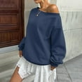 thumbnail image 4 of Women's Plus Size Oversized Off-Shoulder Long Sleeve Sweatshirt, No Hood Trendy Loose Fit Tops for Fall Winter Casual Wear, Daily Use, and Outdoor Activities Navy XL, 4 of 9