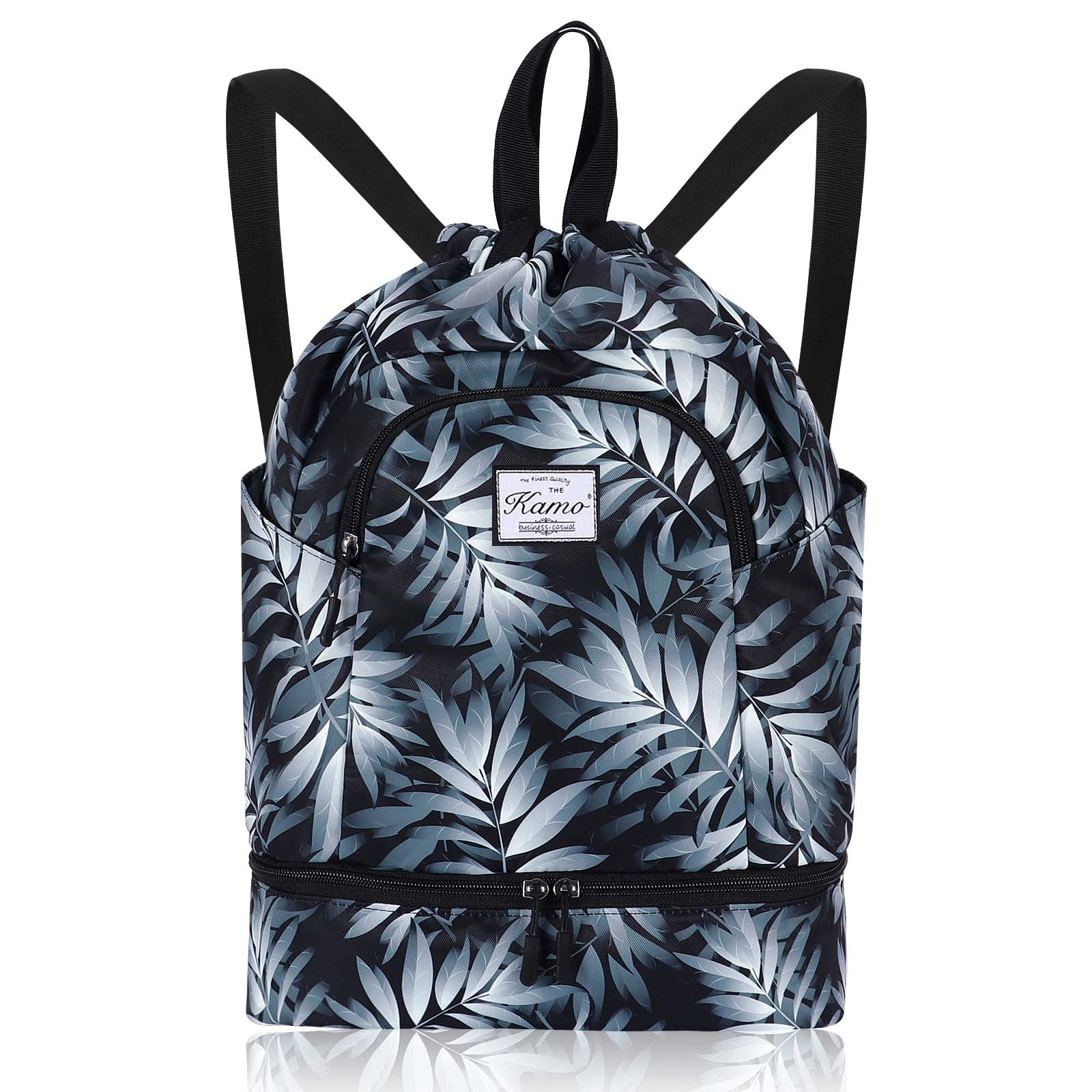 Drawstring Backpack With Monochrome Floral Print String Bag Foldable Sackpack For Gym Sport Traveling Yoga School