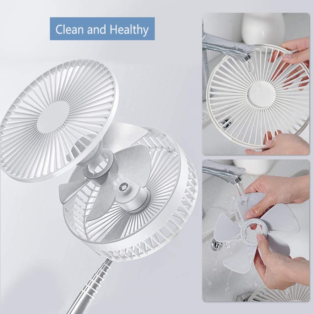 Uervoton Multi-Use Portable Rechargeable Standing Fan 4 Speeds Adjustable with Remote for Home Office Outdoor Camping Tent Travel（White）