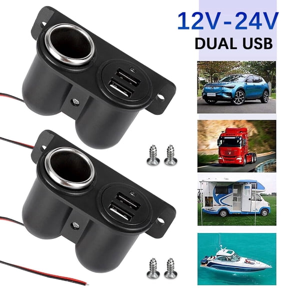 XUKEY Dual USB Car Cigarette Lighter Socket Splitter Power Adapter Charger Outlet 2pcs