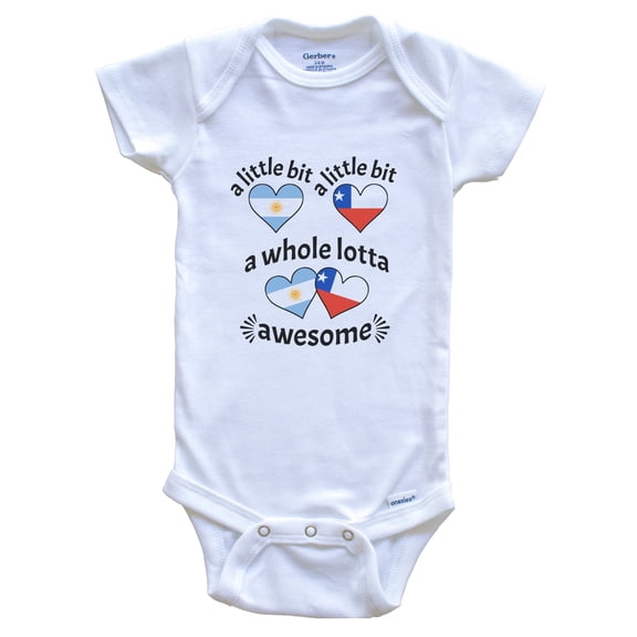 A Little Bit Argentinian Chilean Argentina Chile Heart Flags Baby Bodysuit, 0-3 Months White