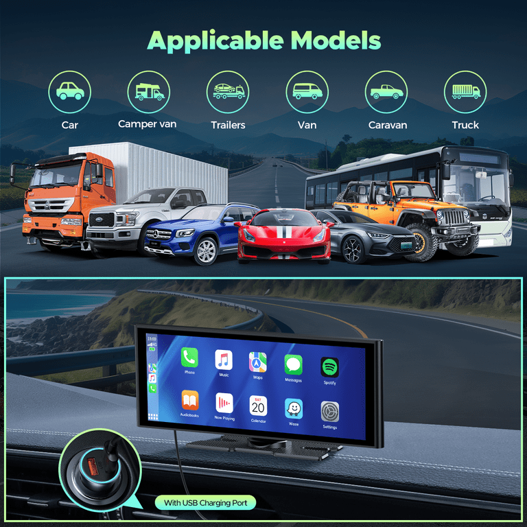 Volam Ecran A-pple Carplay Voiture Android Auto Sans Fil Avec 2.5K Dashcam Voiture Avant Et
