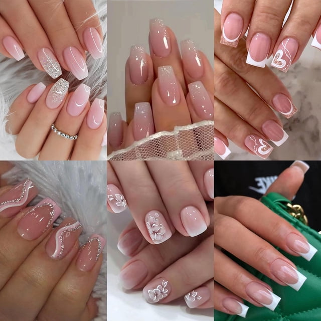 Uñas postizas Press On Jsiallye degradado rosa forma coffin cuadrada 144 piezas