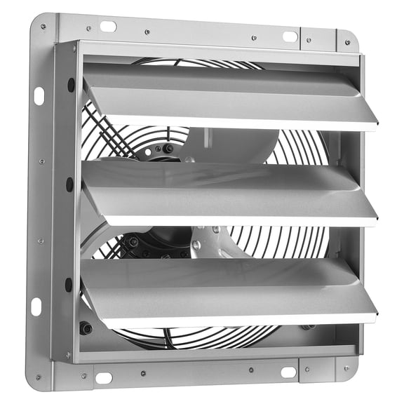 KFFKFF 10-Inch Wall-Mounted Shutter Exhaust Fan, 874 CFM, Durable Steel Frame, Quiet AC Motor, Ventilation for Attic, Garage, Barn, Greenhouse, Workshop, Silver