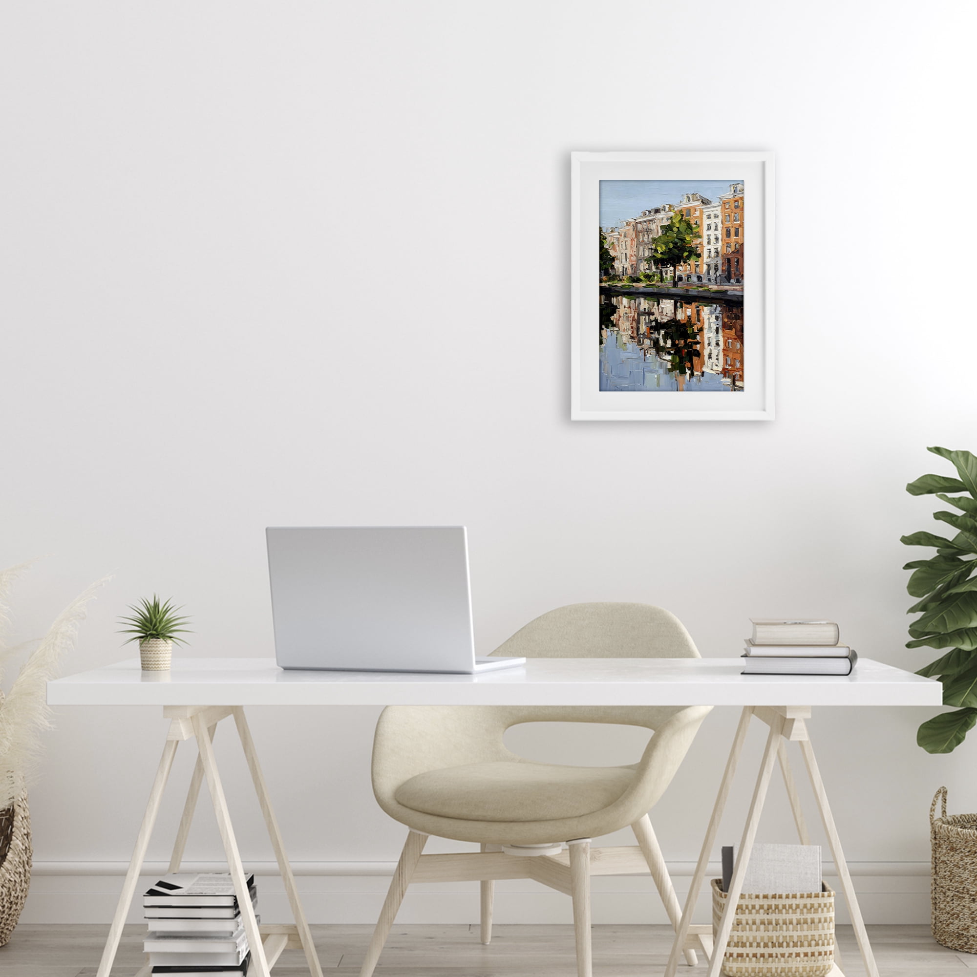Stupell Industries Waterside Apartments on Canal White Framed Print Under Glass, design by Petal Prints Design
