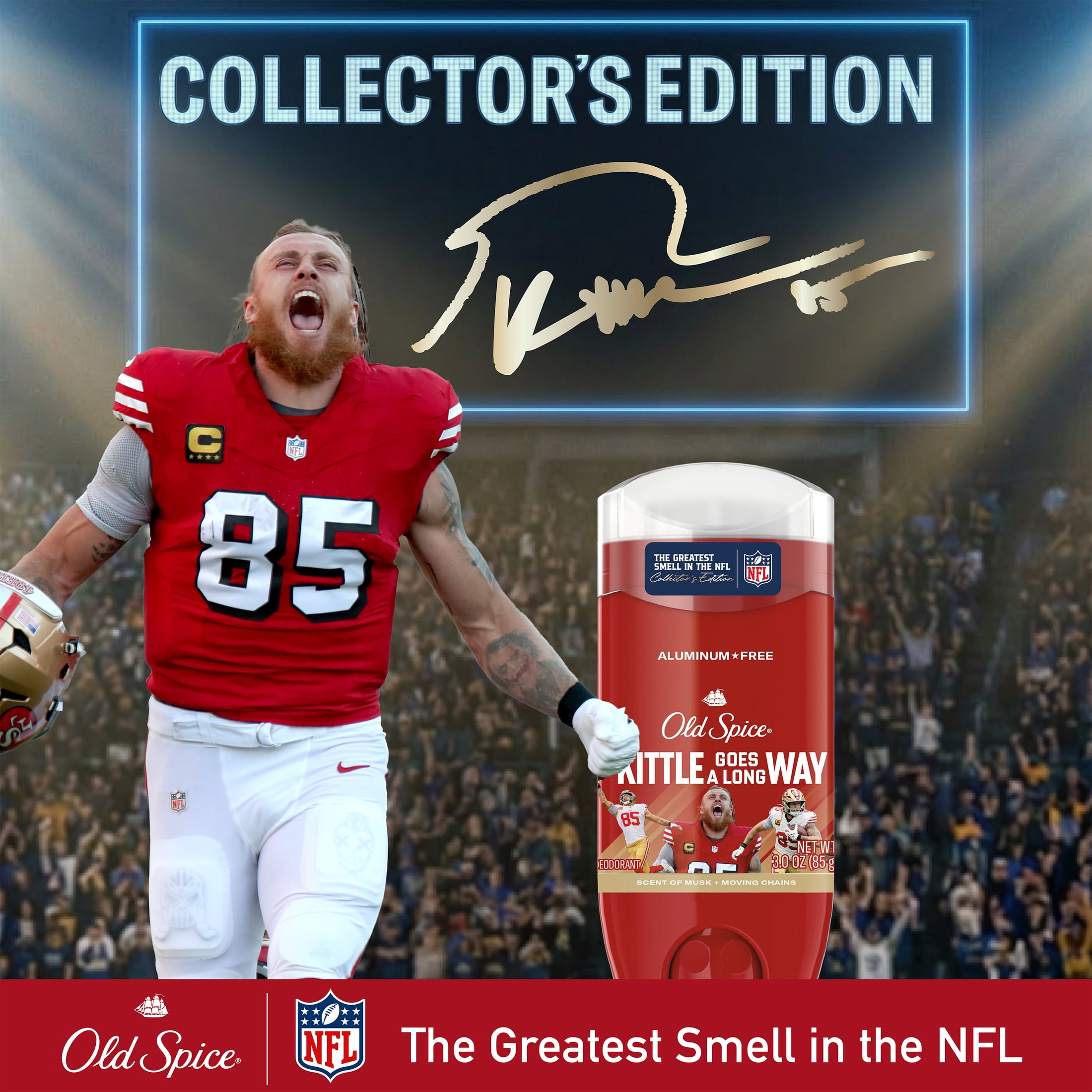 Old Spice Deodorant for Men, Aluminum Free, NFL Collection, George Kittle, Scent of Musk + Moving Chains, 3.0 oz
