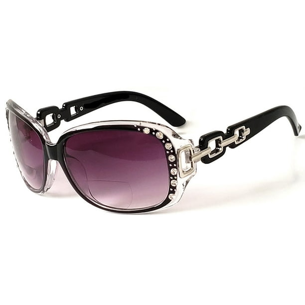 Glasslane Womens Bifocal Lens Sunglasses Rhinestone Oversized Square Frame Black 250 