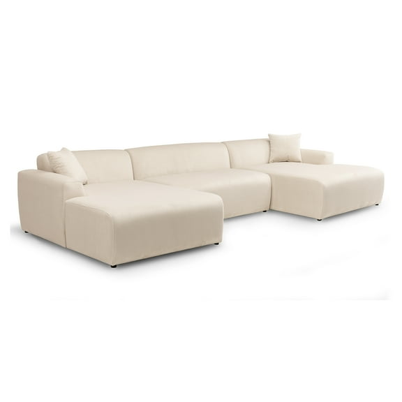 Chapman Corduroy Fabric Living Room U-Shaped Corner Sectional Sofa in Cream