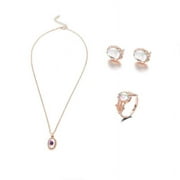 Women Moonstone Ring+Earrings+Necklace Alloy material Gifts Set X0R4 O5J8 L0A0