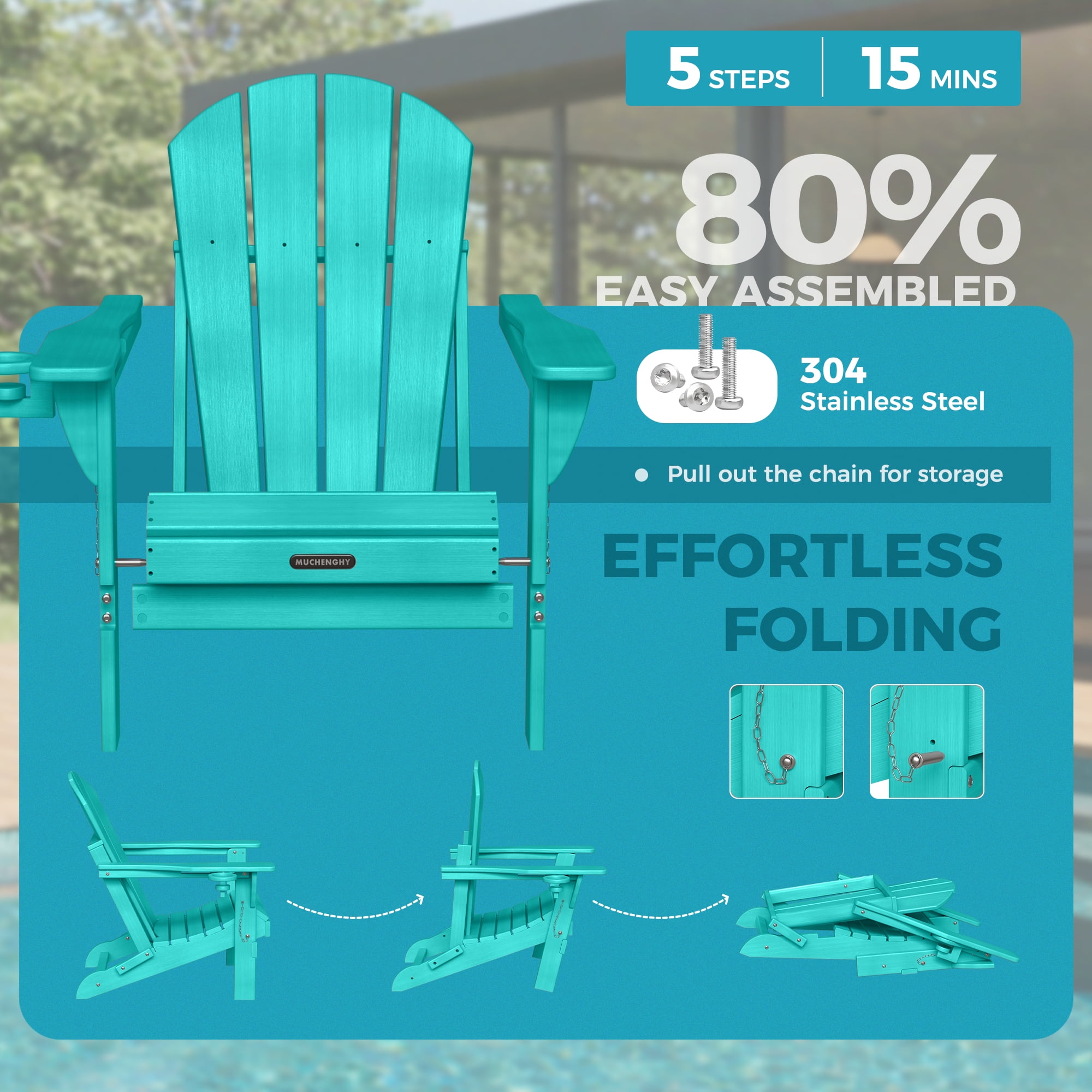 Folding Adirondack Chairs Set of 2 Outdoor Patio Fire Pit Chairs with Cup Holder Porch Garden Blue