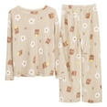 thumbnail image 3 of Yuncity Flannel Pajamas For Women Set Solid Color Teddy Bear Jacquard Warm Suit Winter Thick Warm Home Clothes Loungewear Pajamas For Women White Cozy, 3 of 8