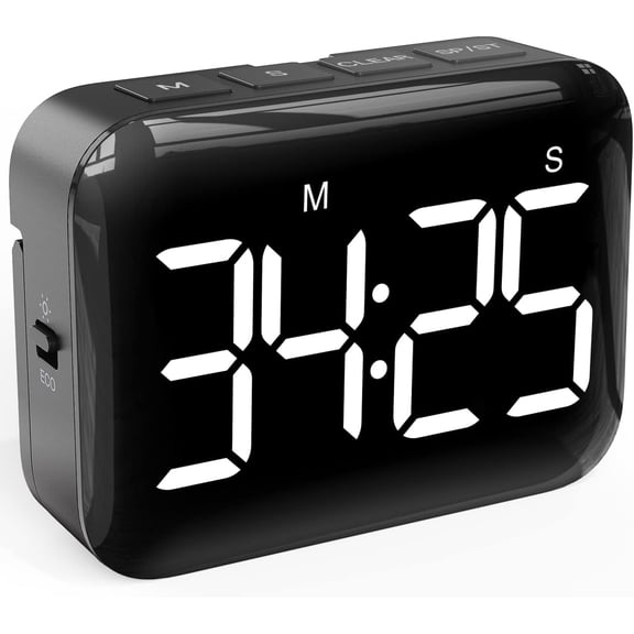 Magnetic Kitchen Timer for Cooking with Count Up Countdown, Digital Timer Battery Powered with Large Display, 2 Brightness and Volume Levels for Classroom, Teacher, Kids (Dark Black)