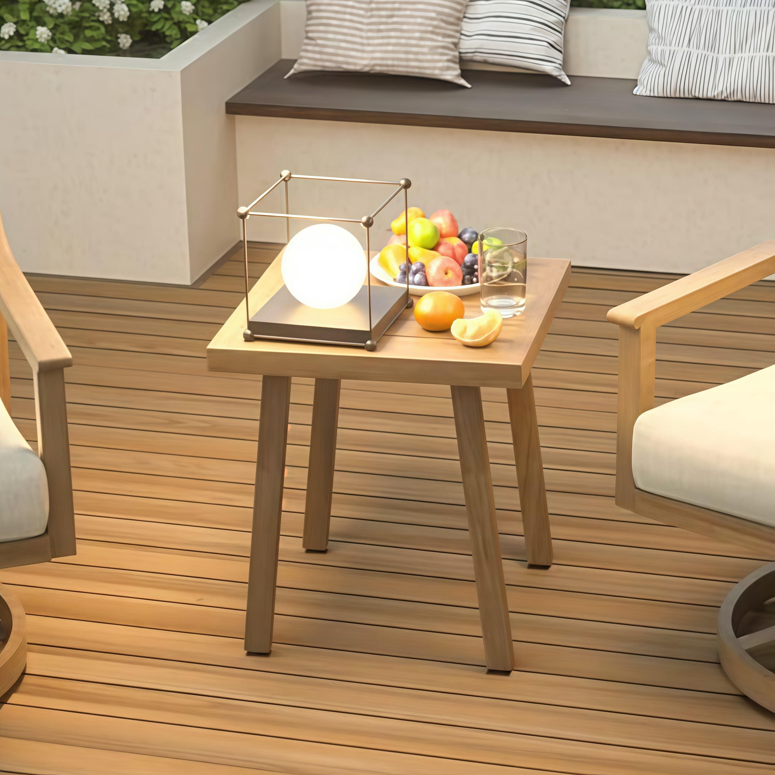 T-Patio Square Outdoor End Table, Aluminum Modern Accent Side Table, Beige, Set of 1