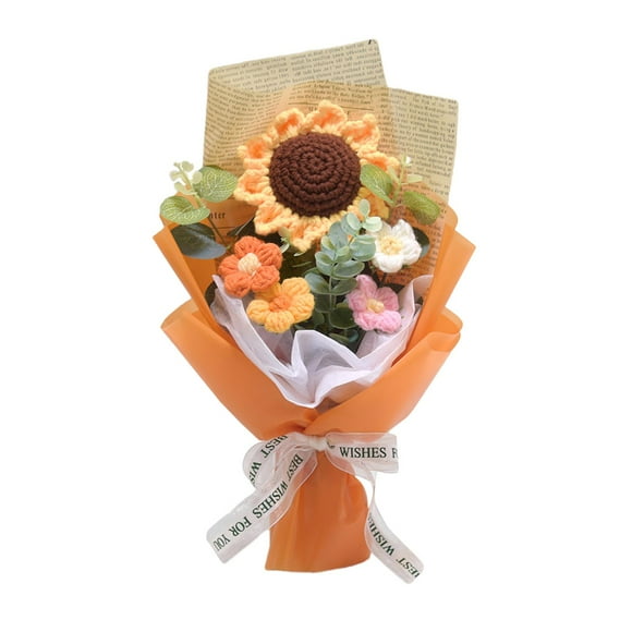 10.2 pulgadas Crochet Gun Flower Regal Bouquet Flores artificiales Decoración de vacaciones ligeras para bodas de cumpleaños Multipropósito Papel naranja