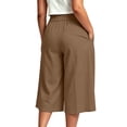 thumbnail image 6 of Women's Plus Size Solid Color Elastic Waist Cropped Pants, Pleated Loose Capri Trousers with Pockets, Relaxed Casual Four Season Bottoms for Daily Shopping | TruHer,Brown 2XL, 6 of 8