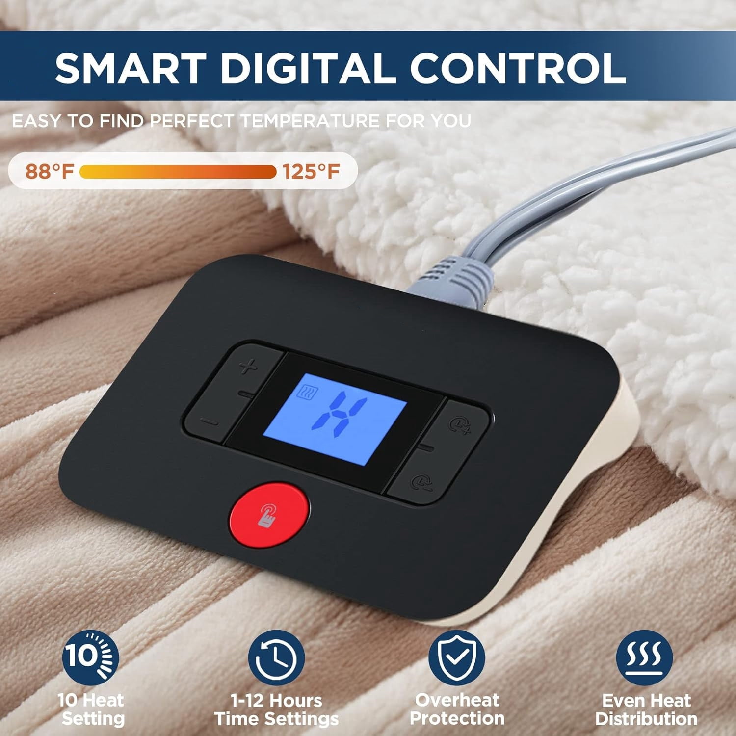Westinghouse Electric Blanket Twin, Heated Blanket Twin Size with 10 Heating Levels and 1 to 12 Hours Heating Time Settings