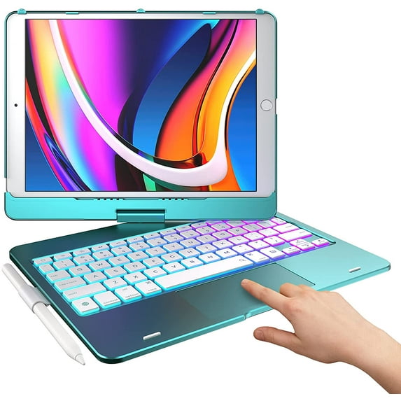 Typecase Touch iPad Keyboard Case for 10.2 Apple iPad 9th 8th 7th Gen 2021 2020 2019, Air 3, Pro 10.5 360 Backlight (Ocean Blue)