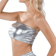 thumbnail image 4 of Women's Shiny Metallic Bandeau Top - Sexy Leather-Look Tube Top, Performance Stage Wear, Stretchy Strapless Crop Top for Parties, Clubs & Music Festivals (Silver, L), 4 of 4