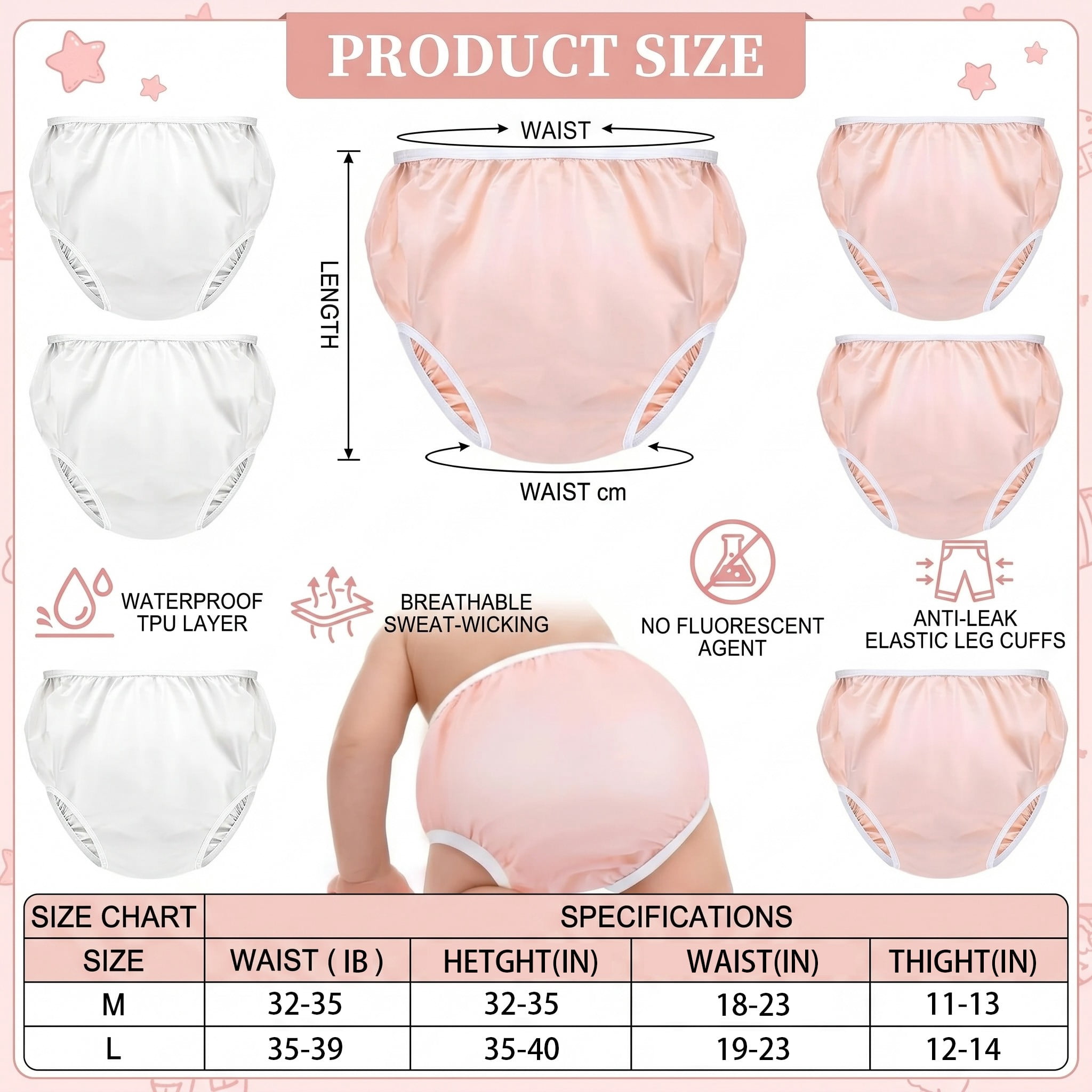 BlinkLLX 10 Pairs Waterproof Plastic Pants for Toddlers Reusable Plastic Diaper Covers Potty Training Underwear Pants(M)