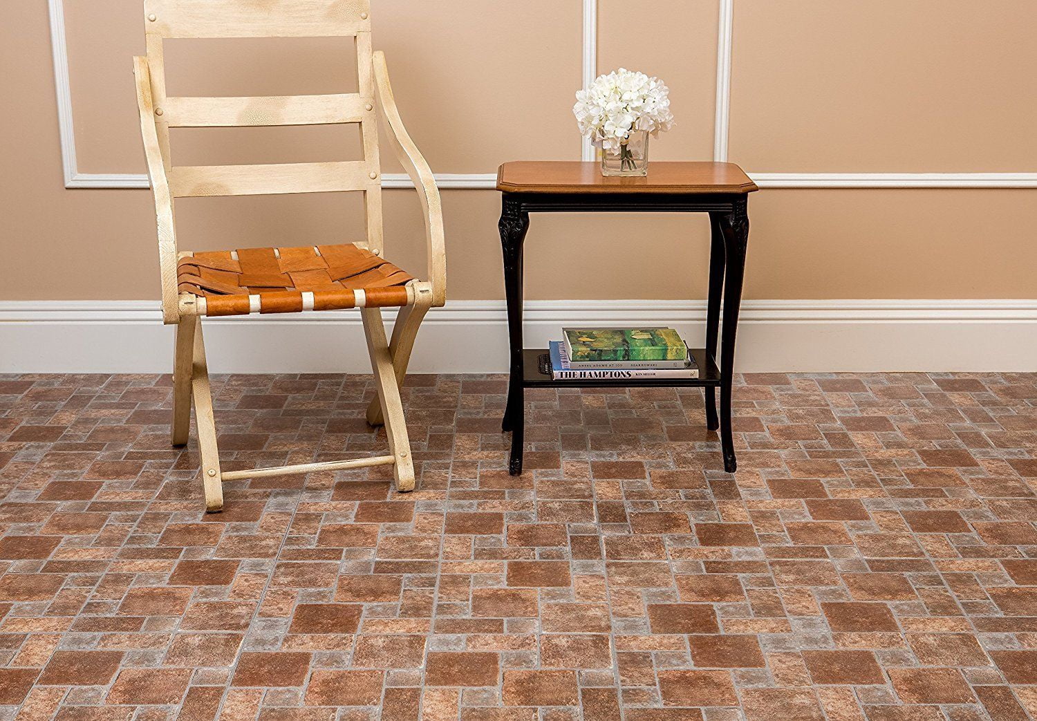 Bricks Stone Vinyl Floor Tiles Self Stick Peek Flooring  12'' x 12'' 2-Pack (40 Pieces)