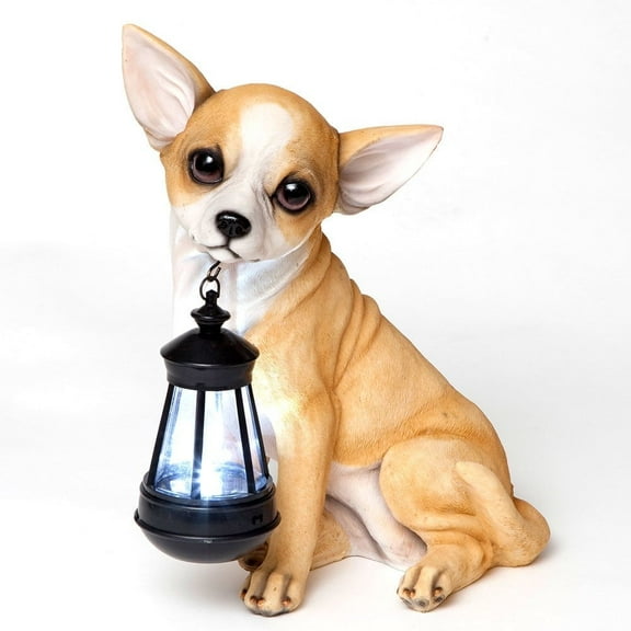 Chihuahua Solar Lantern Statue – Resin Dog with LED Light for Garden Décor