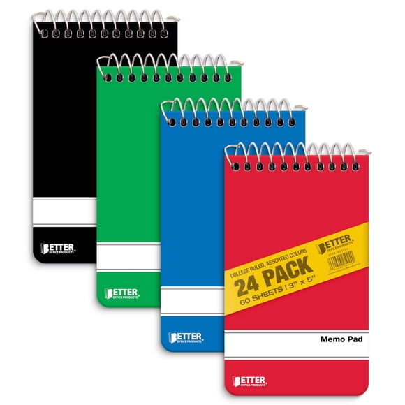 Bloques de notas en espiral Better Office Products, 24 unidades, 8 x 13 cm, 60 hojas