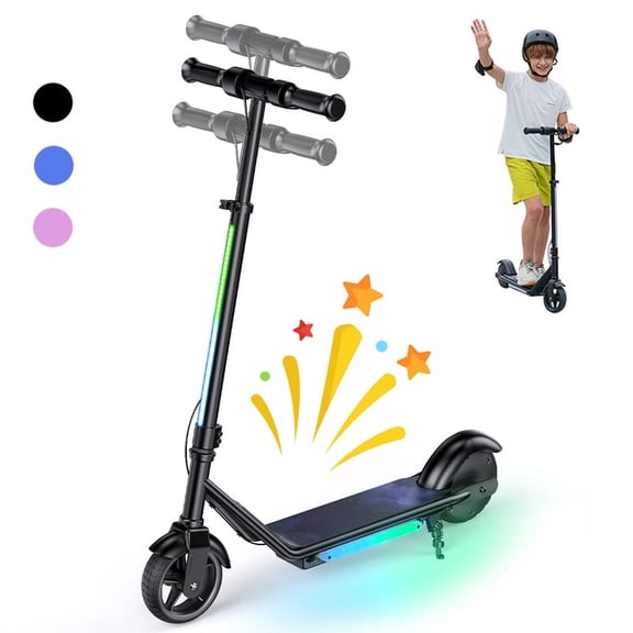 150W Electric Scooter Kids 6-12, 10 MPH Max, 3-Heights & 3-Speed, Dual Brake, Magnetic Charging, Colorful Lights, LCD Display, 6'' Tires Kids Scooter Gift for Boys Girls Black