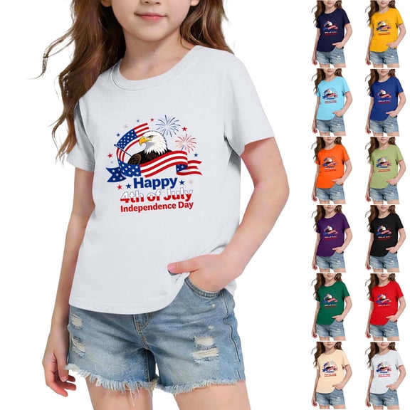 SGFCWSX Girls T Shirt Graphic Print Short Sleeve Crew Neck Casual Kids Holiday Tee Tops White Size 7/8