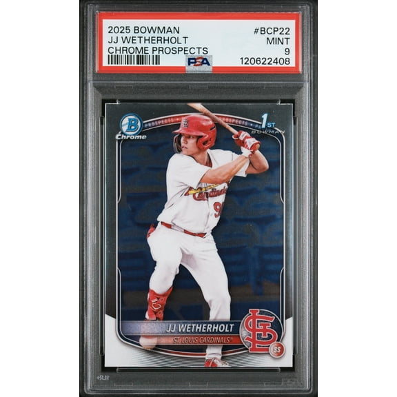 Graded 2025 Topps Bowman JJ Wetherholt #BCP22 Chrome Prospects Rookie RC Baseball Card PSA 9 Mint
