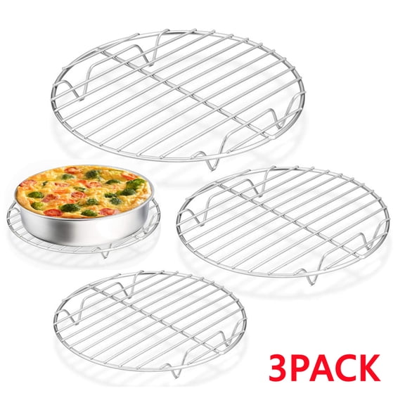Set of 3 Round Cooling Cooking Racks - Size 7” & 9” & 10” - Stainless Steel Round Steaming Baking Rack, Multi-Purpose for Canning Air Fryer Pressure Cooker, Dishwasher Safe