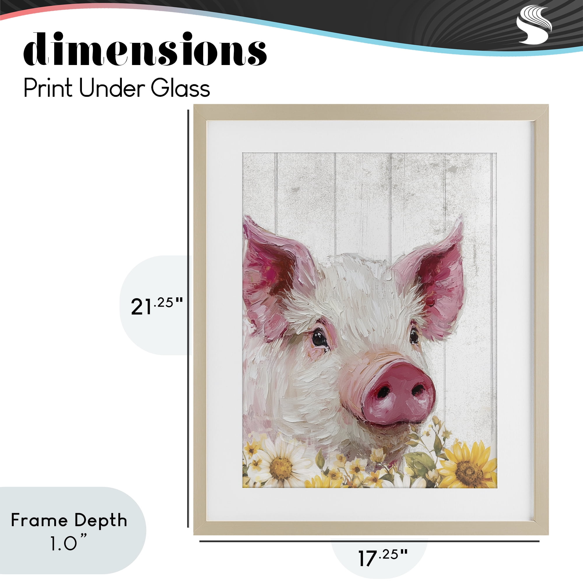Stupell Industries Pig and Sunflowers Birch Framed Print Under Glass, design by Christine Simpson Art