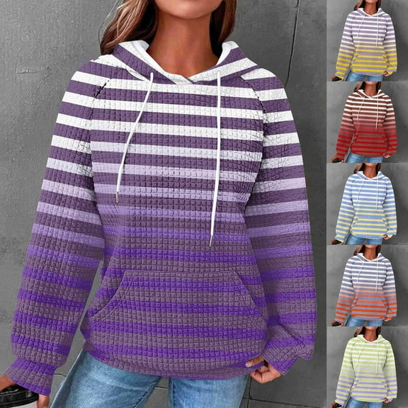 Miluxas Womens Waffle Hoodie Oversized Fashion Multicolored Sweatshirt Casual Drawstring Loose Pullover Tops with Pocket Yellow XL(XL)