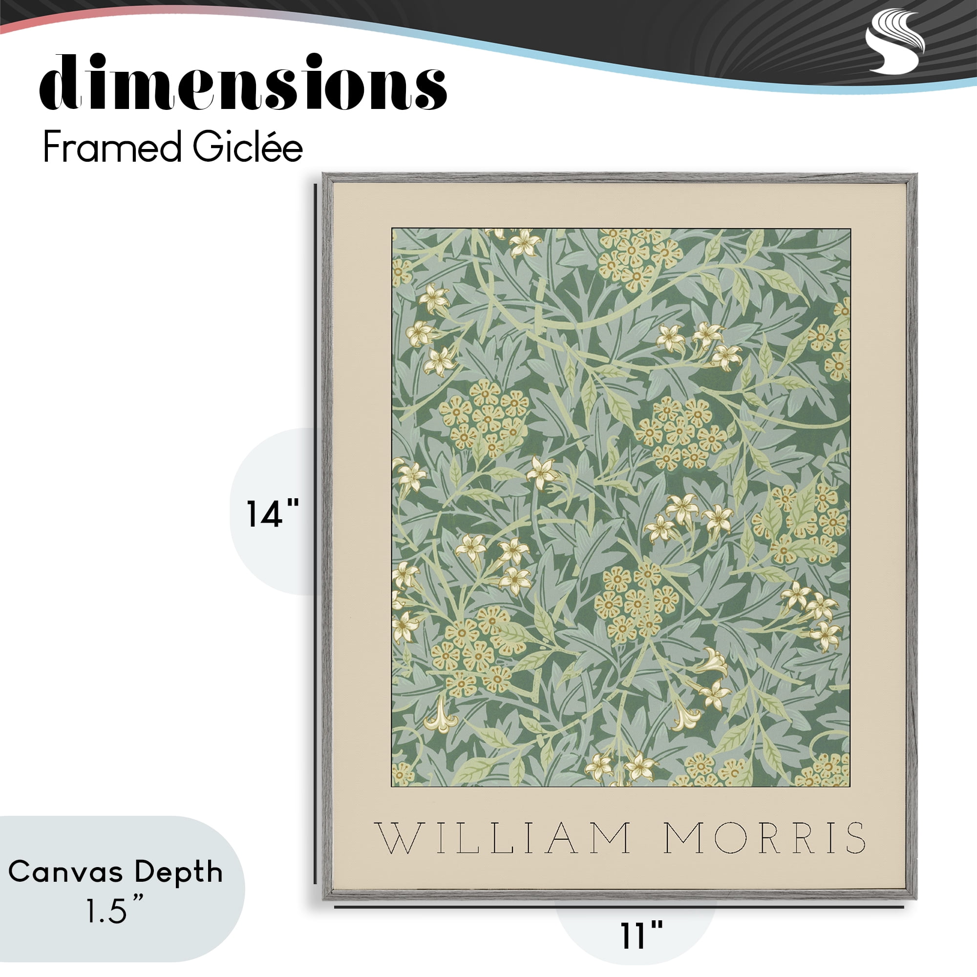 Stupell Industries William Morris Green Tones Gray Framed Giclee Art, design by Lil' Rue