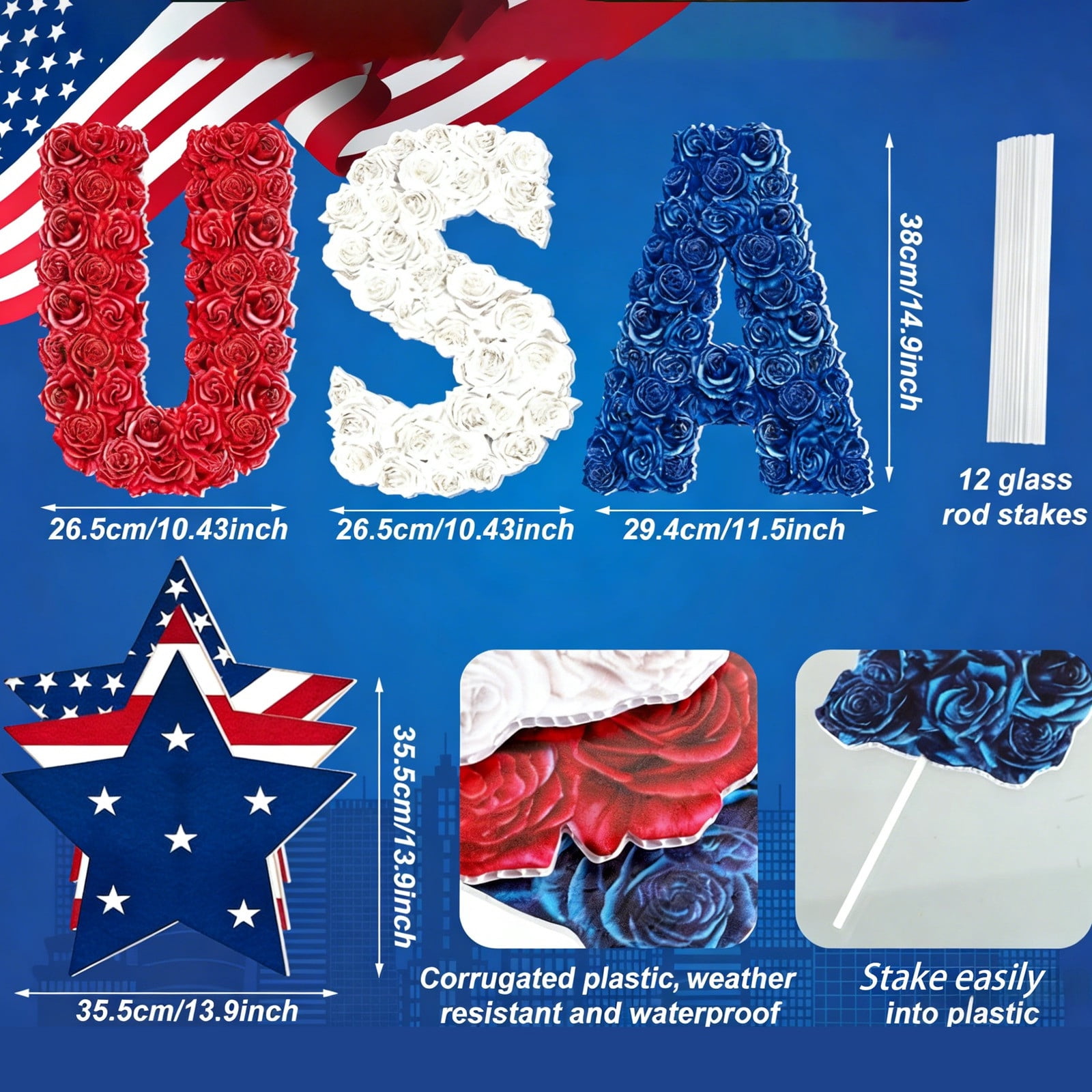 4th Of July Patriotic Yard Stake Signs 6Pcs USA Letter Star Red White Blue Lawn Decoration 250th Anniversary Garden Art for Party