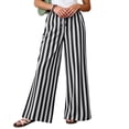thumbnail image 2 of Mifsaly Striped Pants Women Wide Leg Casual Trousers Lightweight Relaxed Fit Lounge Everyday Bottoms Black,XXL, 2 of 7