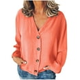 thumbnail image 2 of Blmnix Womens Button Down Shirts Orange Solid Color Baggy Womens Dressy Tops V-Neck Long Sleeve Tees, 2 of 6