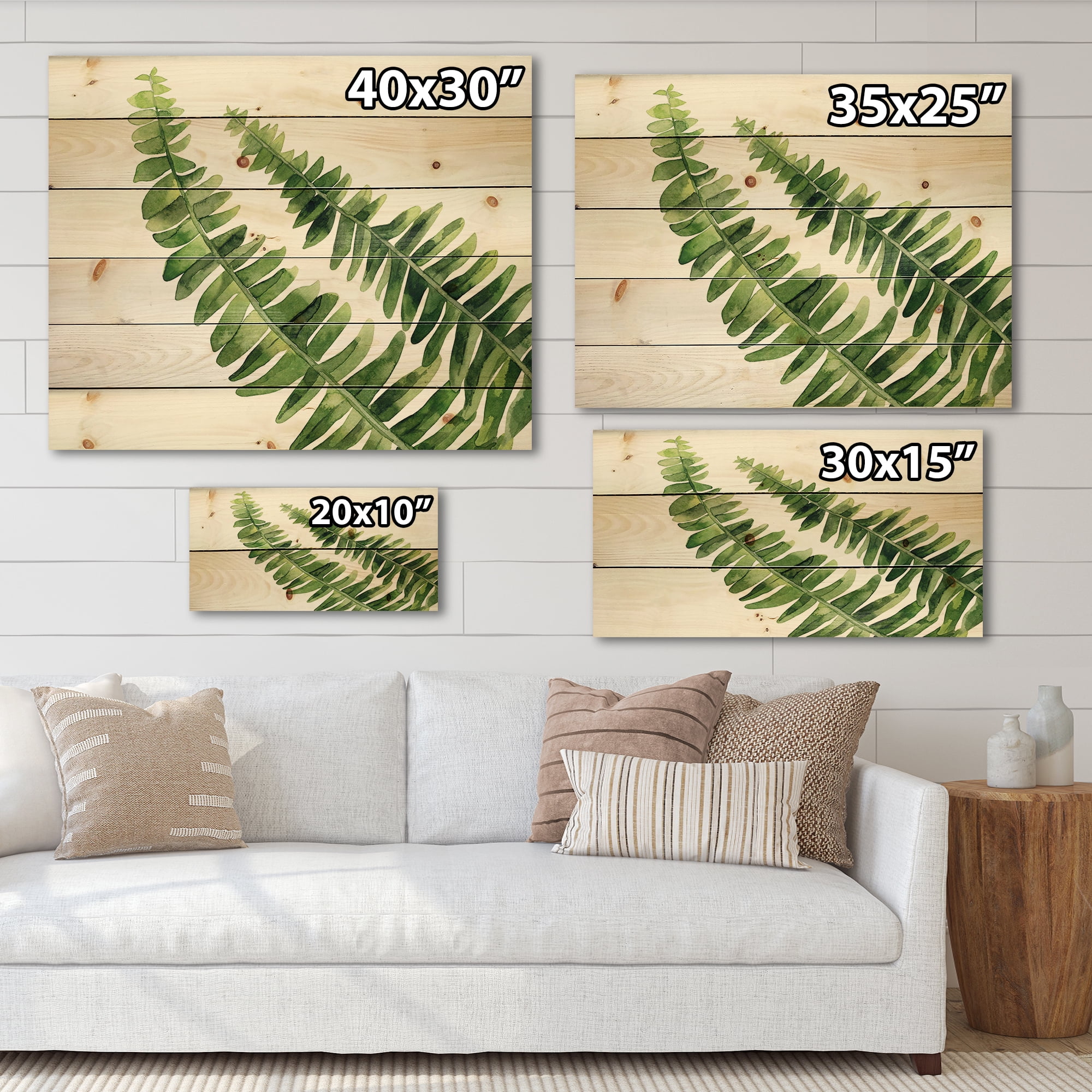 Designart 'Fern Plant Leaves Detail I' Farmhouse Print on Natural Pine Wood