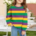thumbnail image 2 of Bainana Mardi Gras Girls Striped Crewneck Sweatshirt Long Sleeve Casual Pullover Top Soft Stylish Fit Comfortable Little Kids Carnival Athletic Wear Dark Green Size 8-9 Years, 2 of 4
